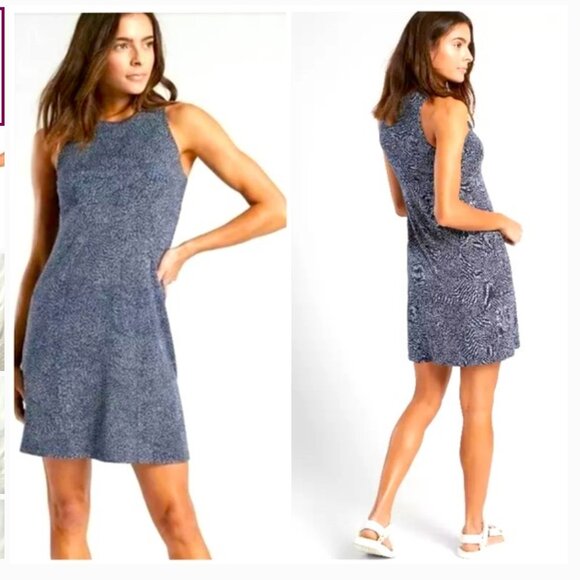 Athleta Santorini High Neck Dress Navy Print knit sleeveless womens size XL - Picture 1 of 5